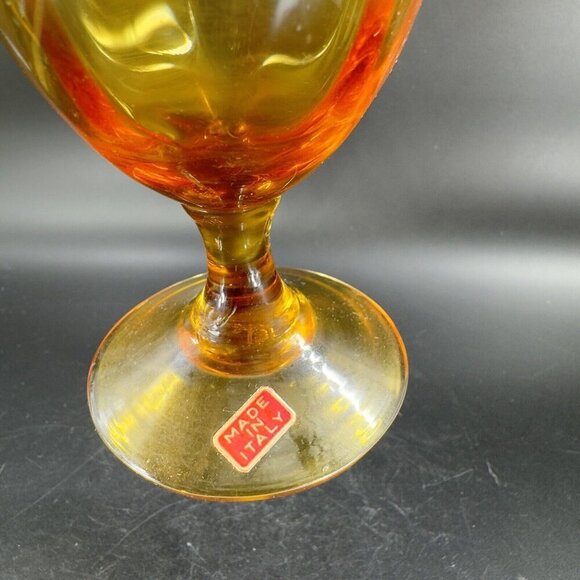 Vintage Venetian Amber Art Glass Vase With Made In Italy Sticker Footed Vase VTG - Picture 6 of 11